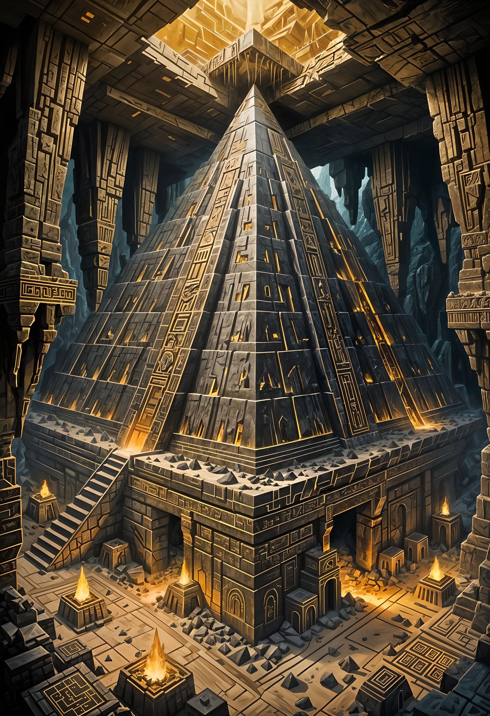 Winged Gold Pyramid in Art Deco Cave