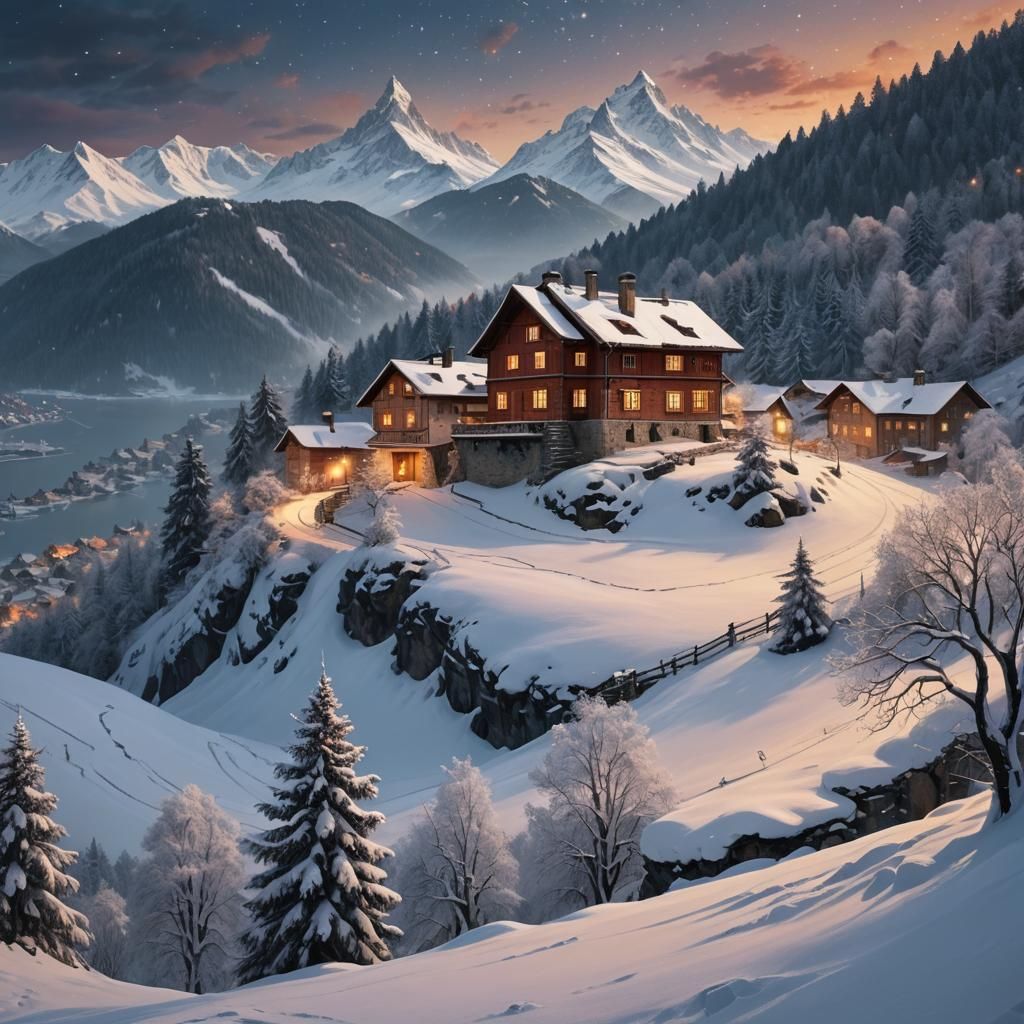 Solitary House in Snowy Swiss Landscape