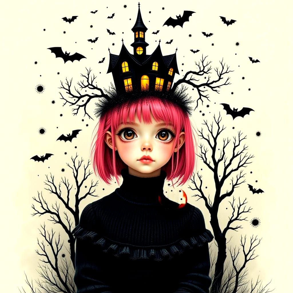 Whimsical House in a Girls Pink Hair