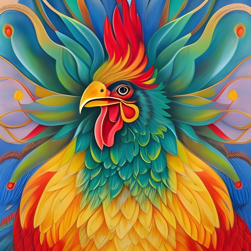 Angry Phoenix Rooster Portrait in Vibrant Colors