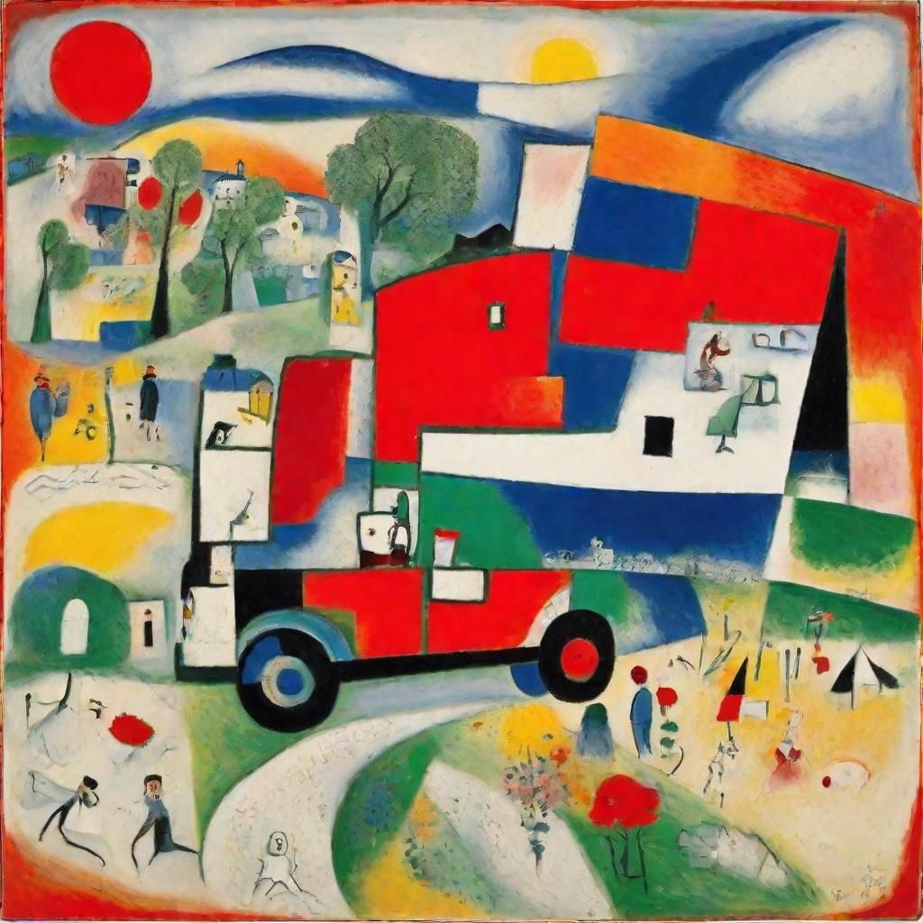 Surreal Truck on Road Inspired by Chagall and Malevich