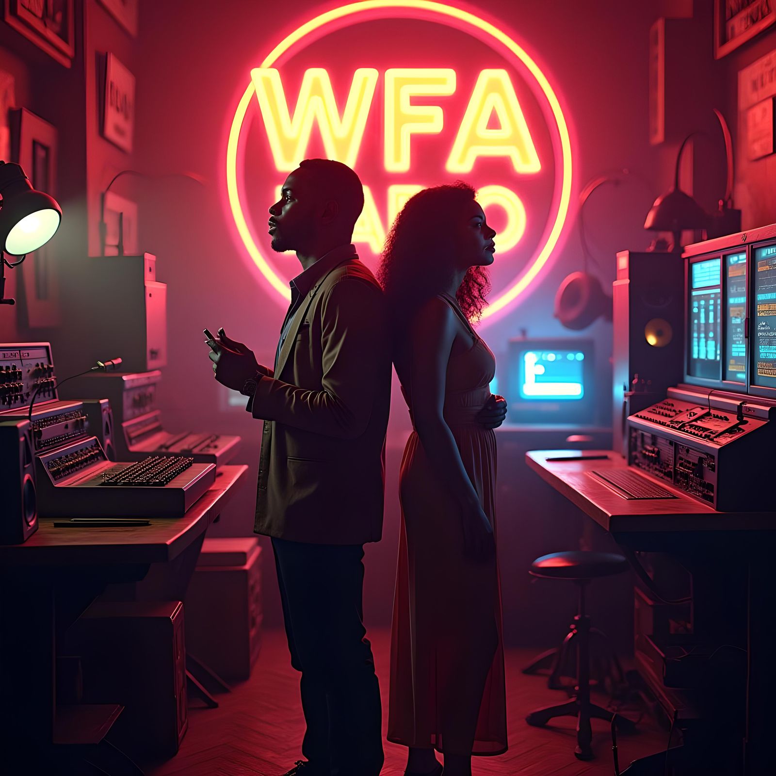 Radio Studio with Jazz Broadcasters: Detailed Matte Painting