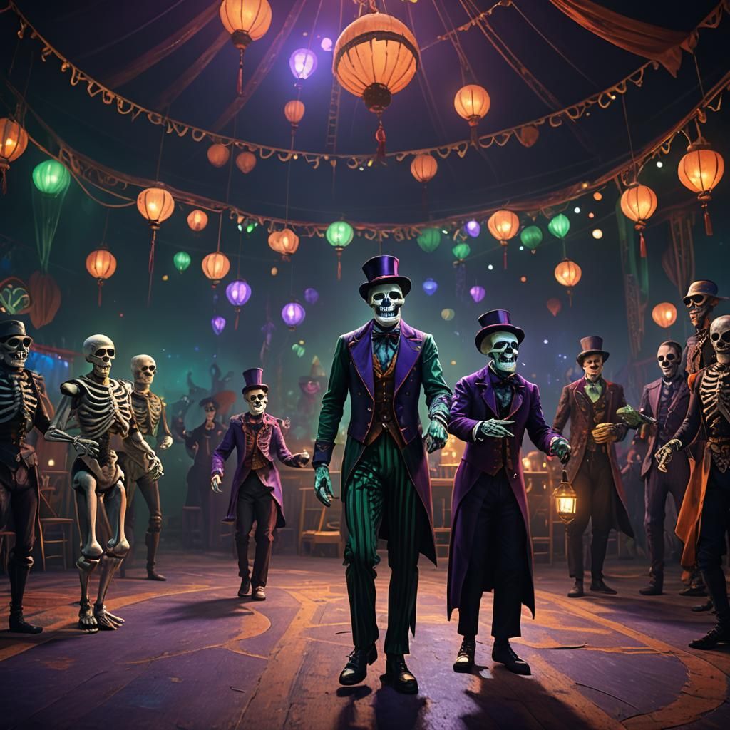 Dark Fantasy Circus Performers in Eerie Light