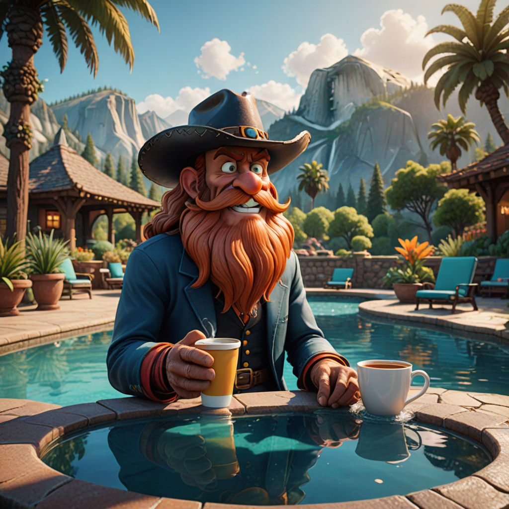 Vibrant Yosemite Sam by the Pool: A Detailed Cartoon Portrai...