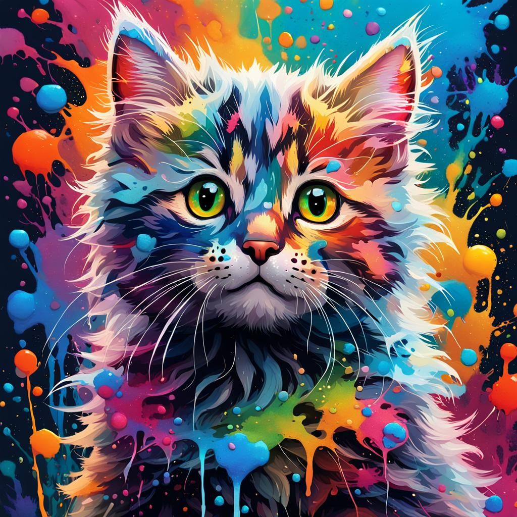 Colorful Kitty Portrait in Art Nouveau Style