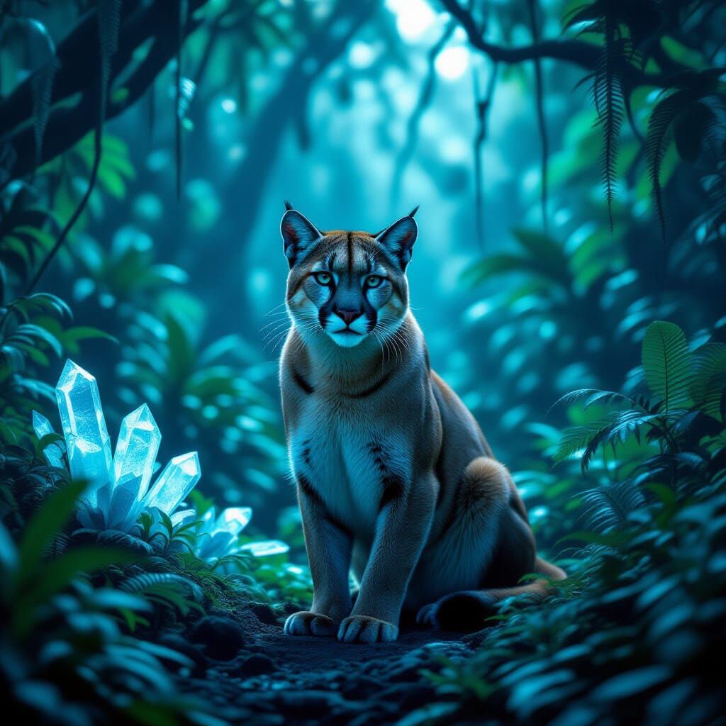Stealthy Cougar in Bioluminescent Alien Jungle