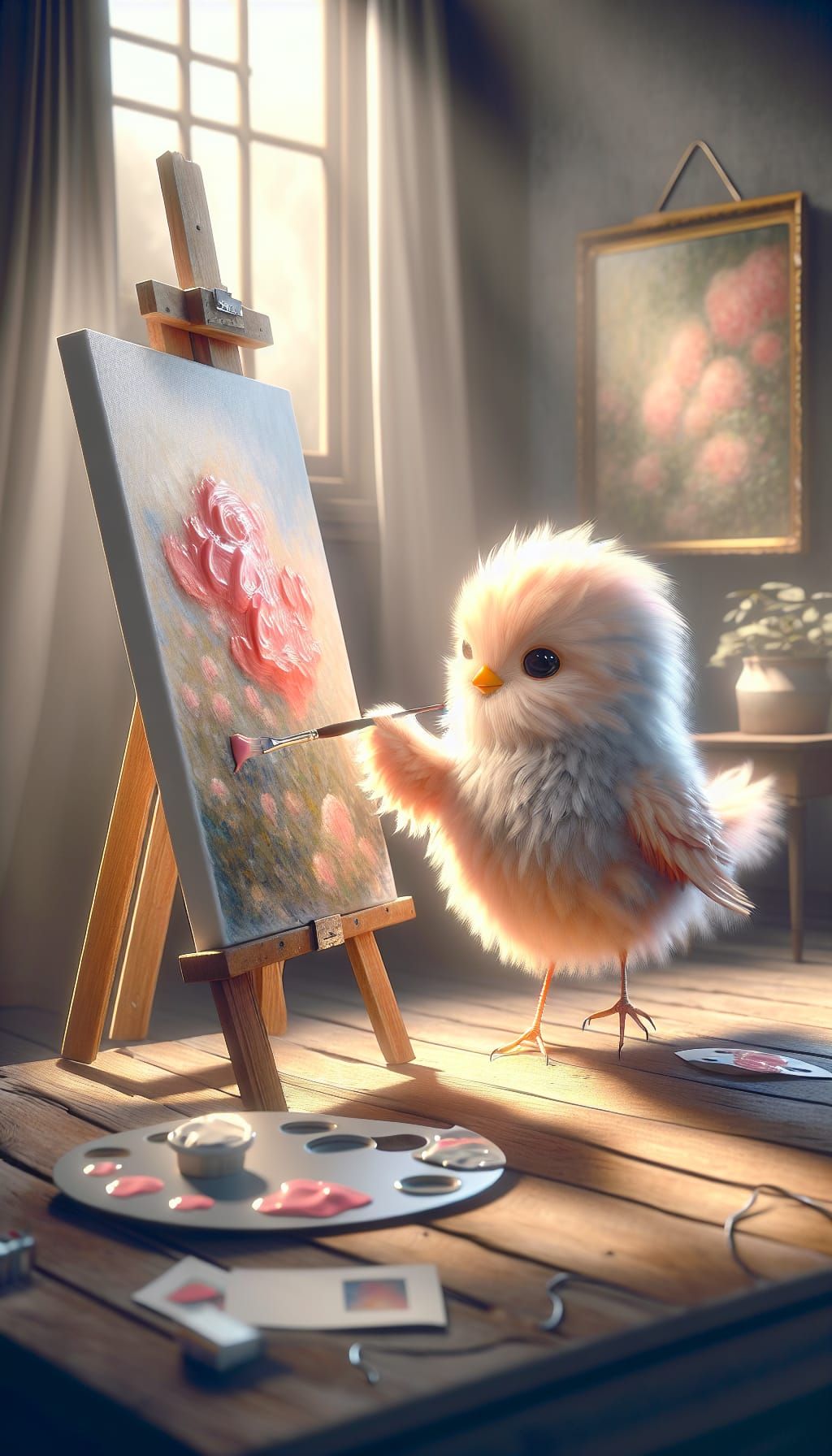 Impressionistic Bird Painting a Pink Masterpiece