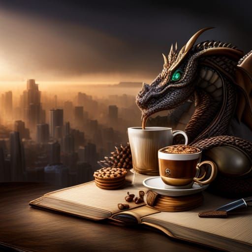 Dragons' Coffee Break: Hyperrealistic Digital Art