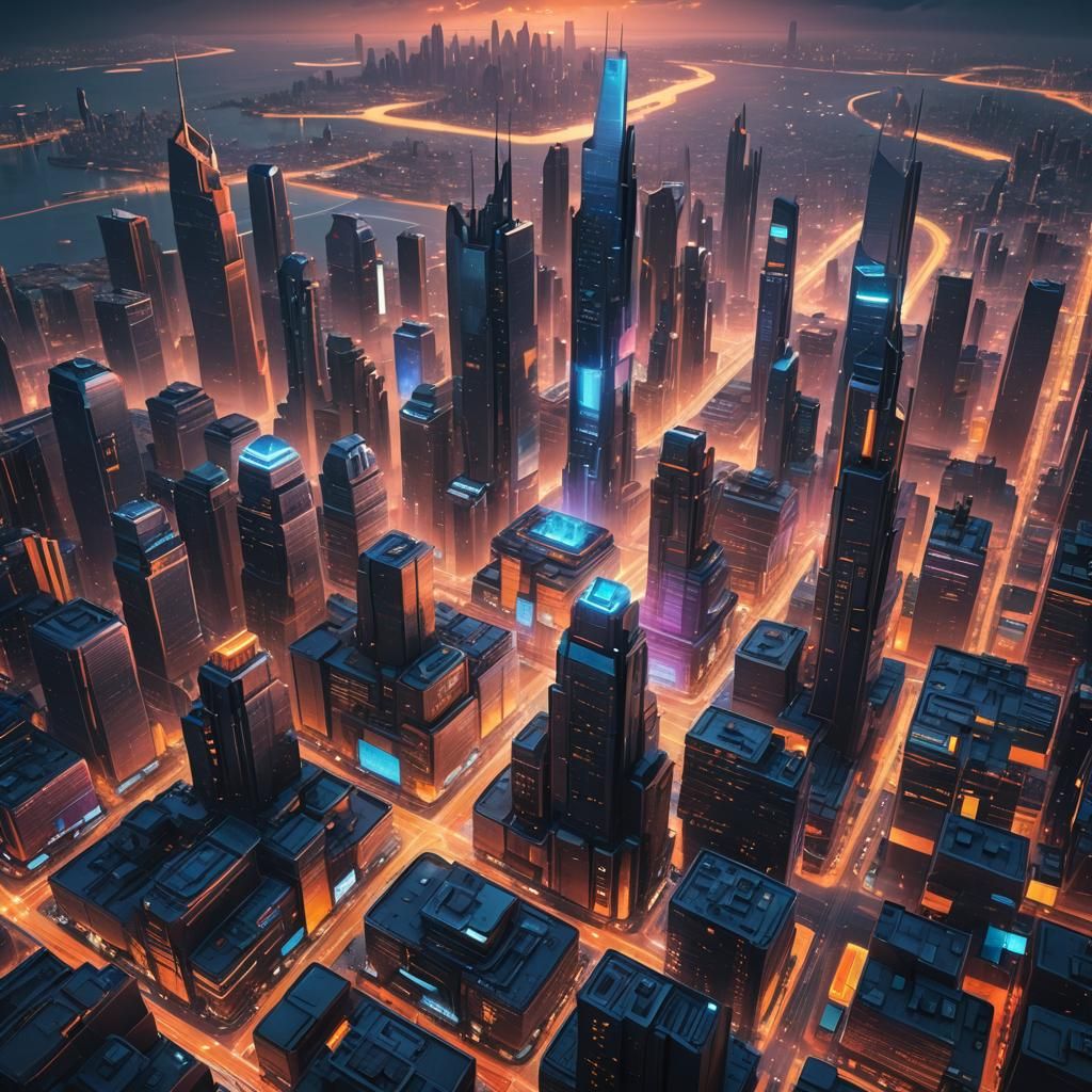 Futuristic Metropolis Concept Art in Cyberpunk Style