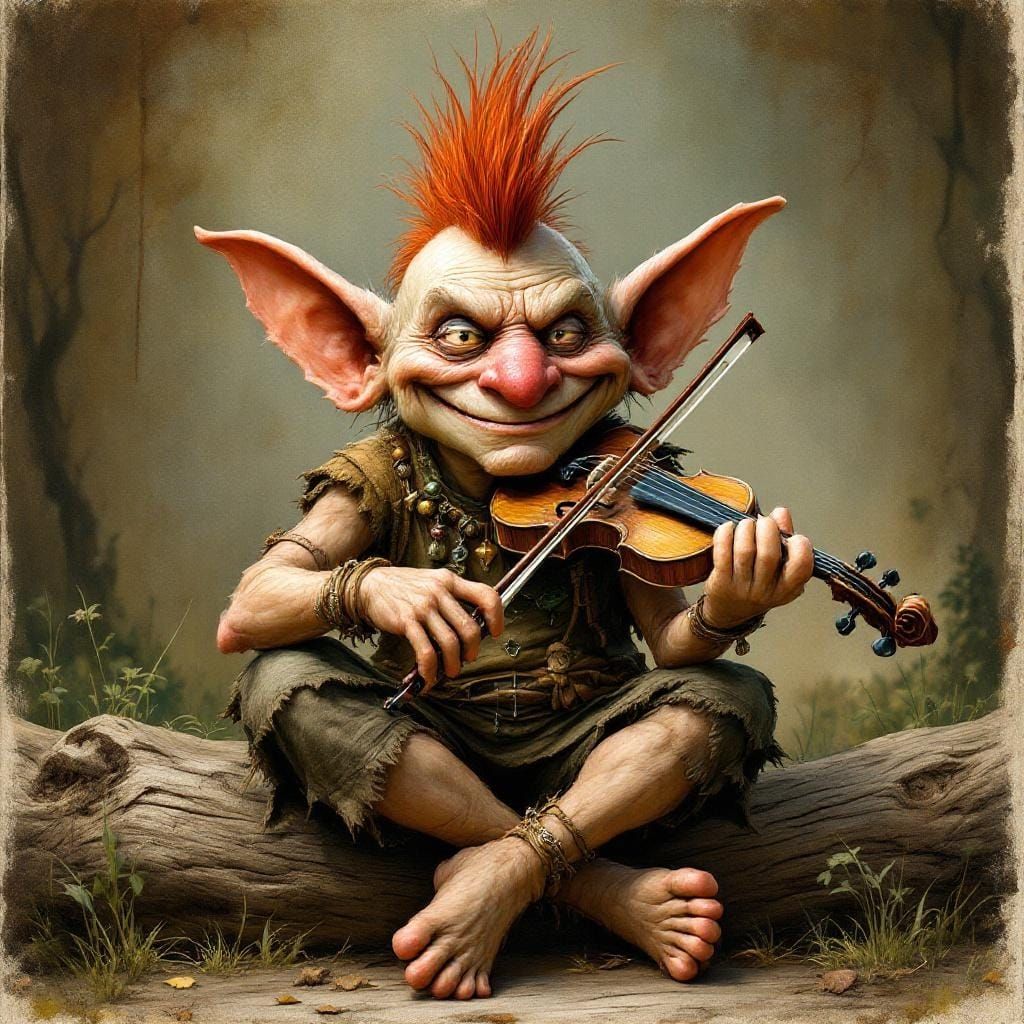 A cheerful, wrinkled goblin