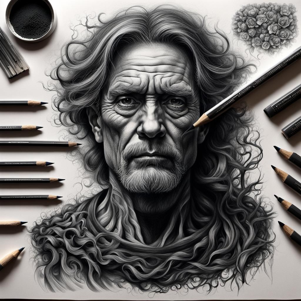 Hyperdetailed Charcoal Drawing of a Designer