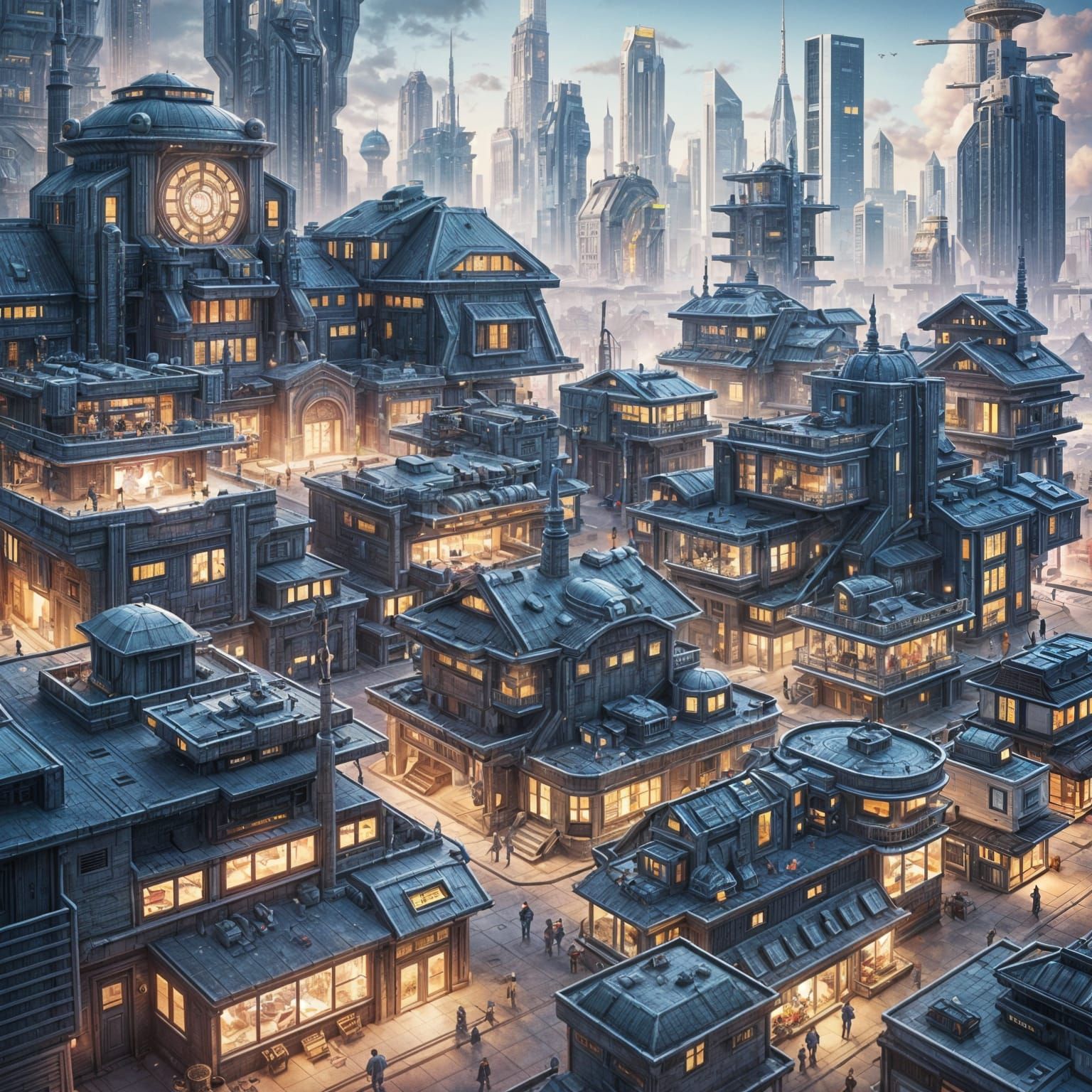 Futuristic Cityscape Concept Art with Detailed Architecture