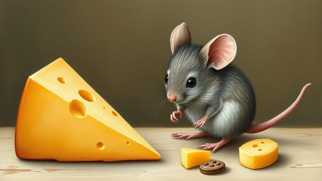 Mouse and Cheese in Storybook Illustration Style