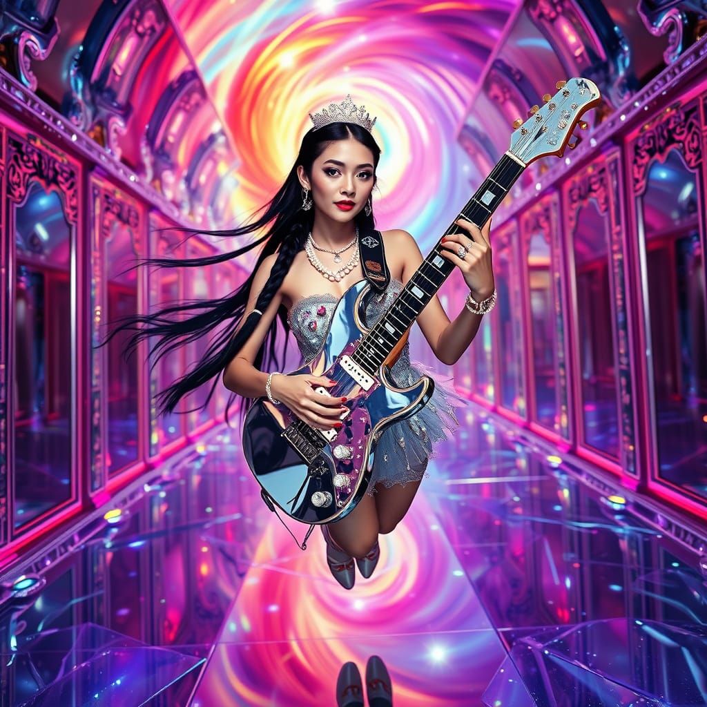 Futuristic Guitarist Soars Through Nebula in Sci-Fi Costume