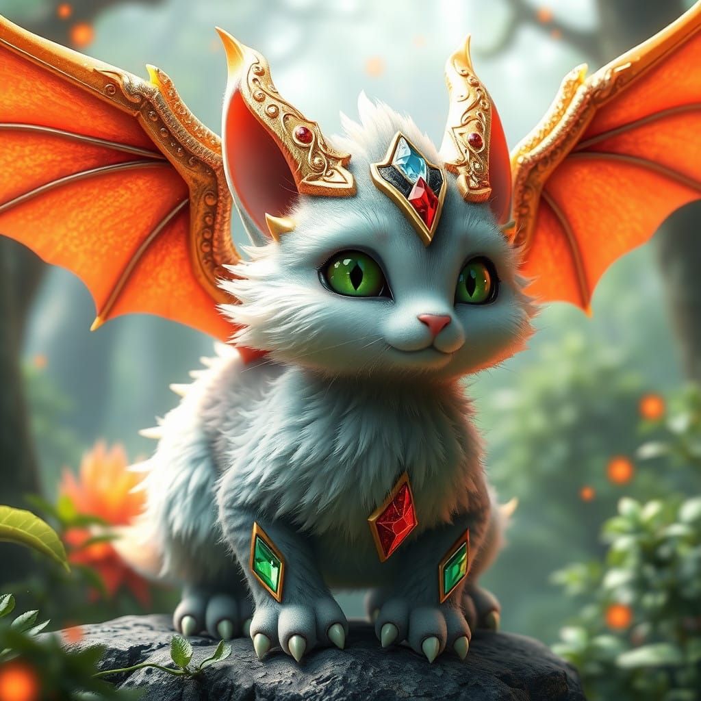 Medieval Dragon Cat Unleashes Fiery Fury in Emerald Forest