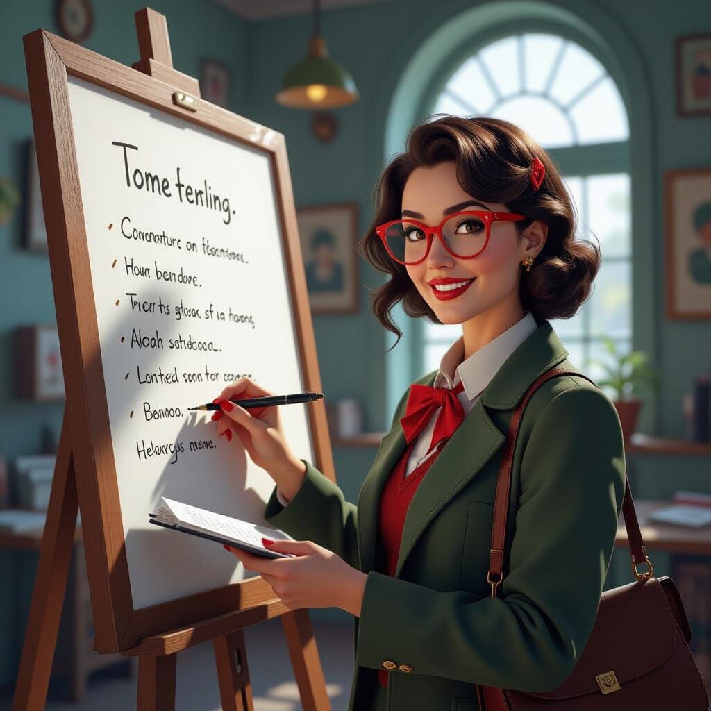 Teacher Writing Notes in Detailed Matte Painting Style