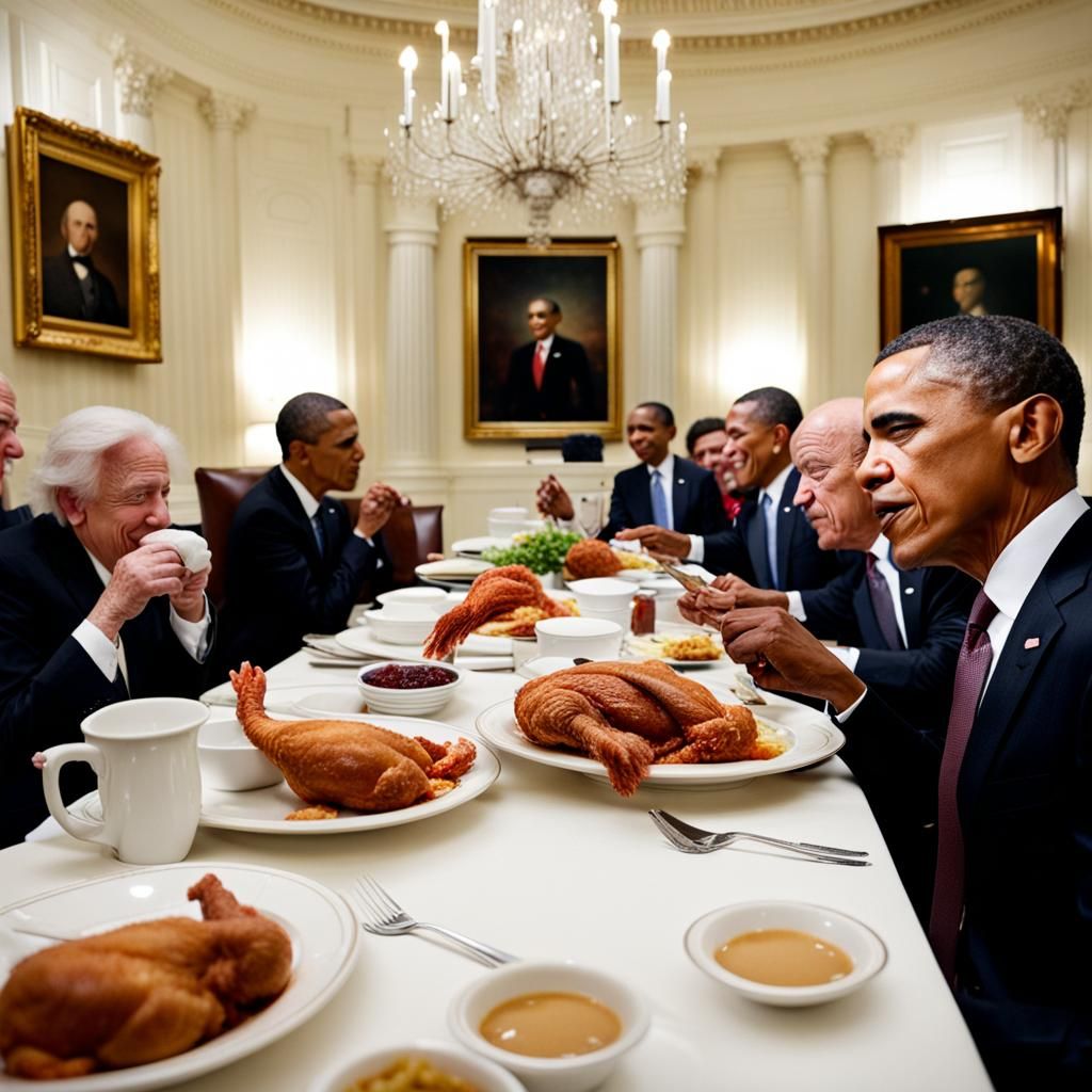 Obama eating red rooster in the white house