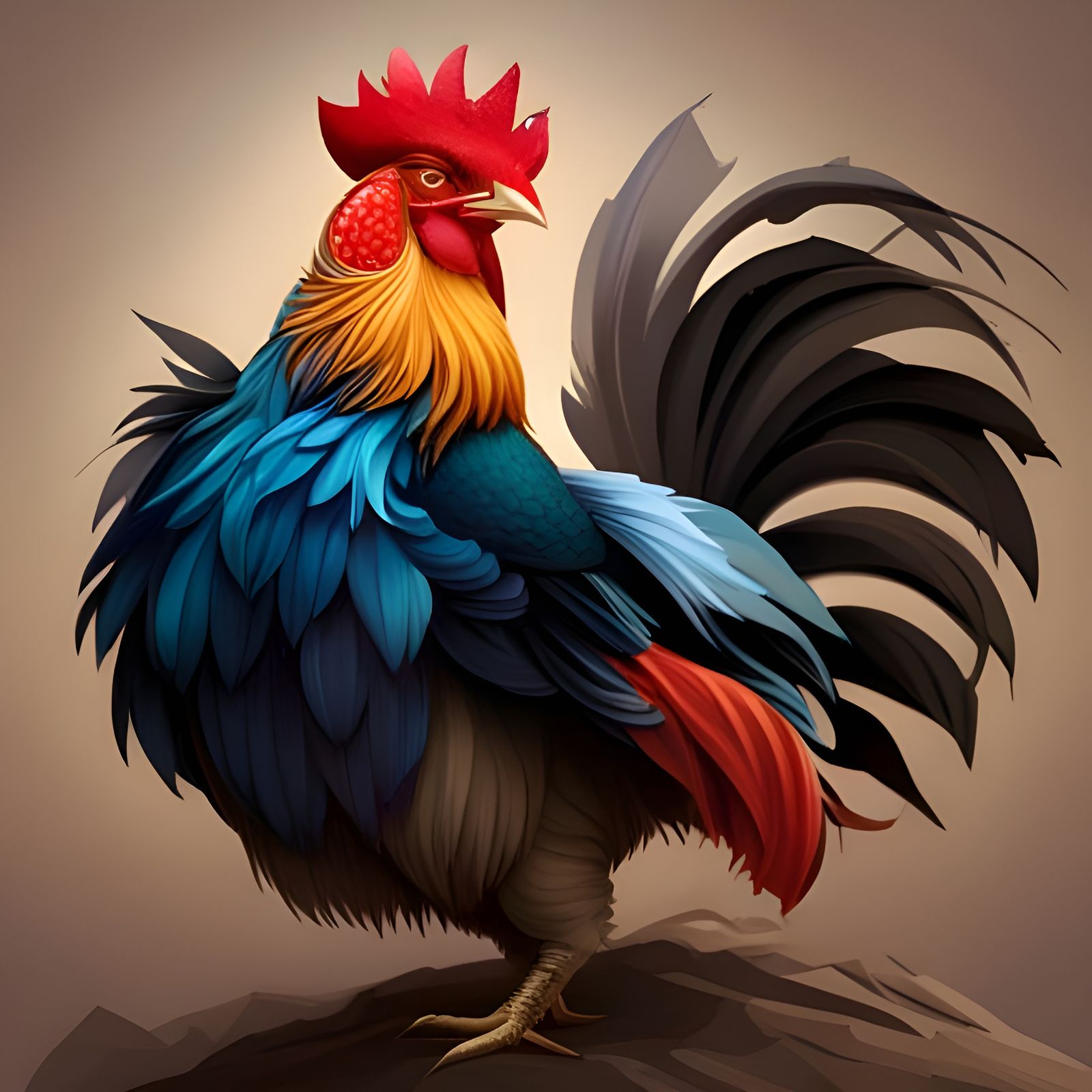 Sophisticated Rooster Portrait in Hyperdetailed Splash Art