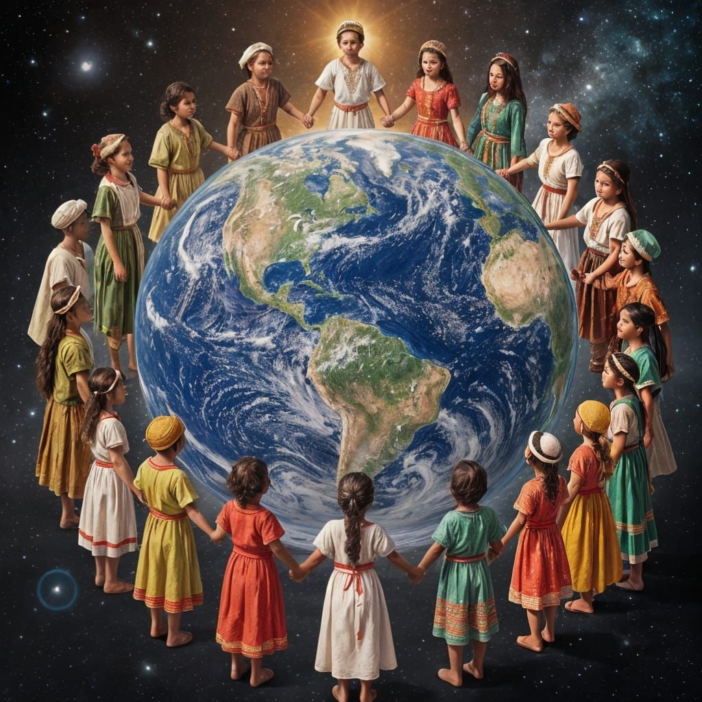 Global Unity: Diverse People Holding Hands Around Earth