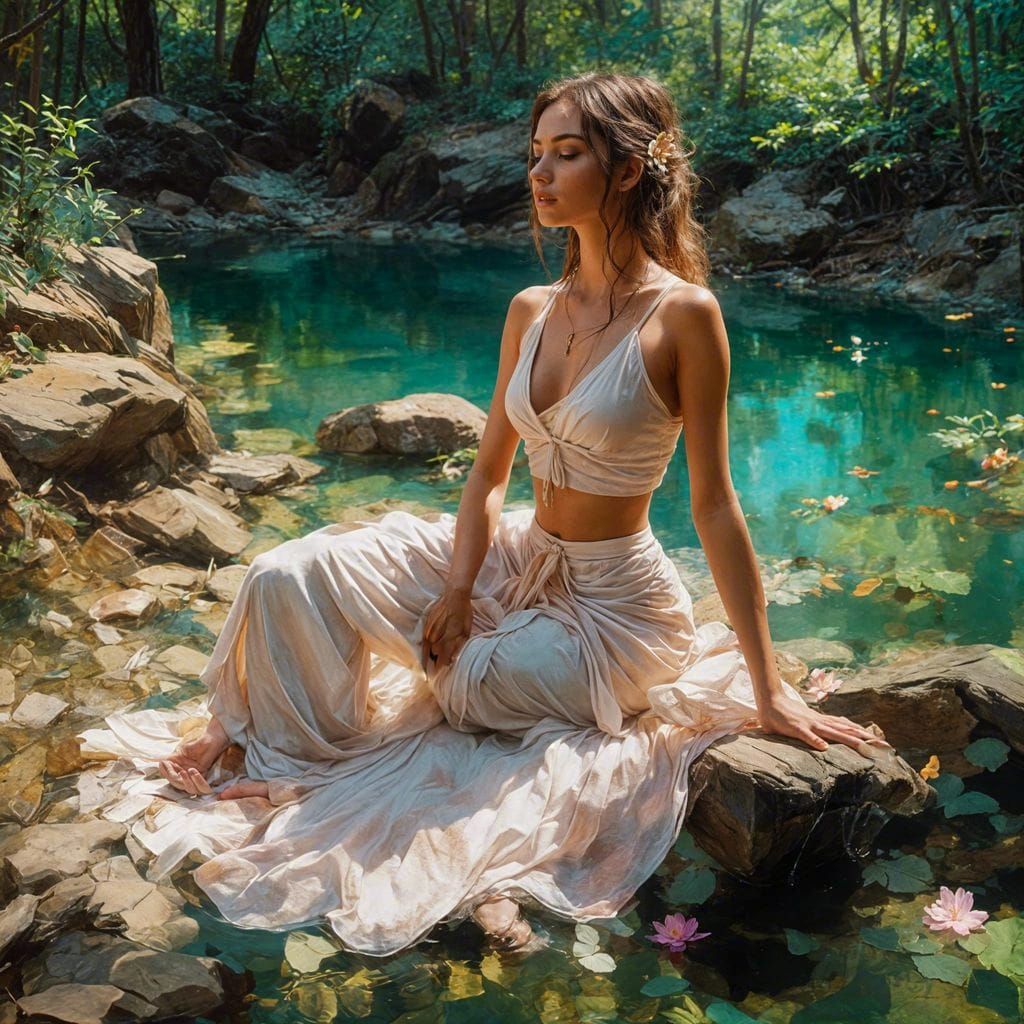 Peaceful Yogini Meditation by Forest Pool