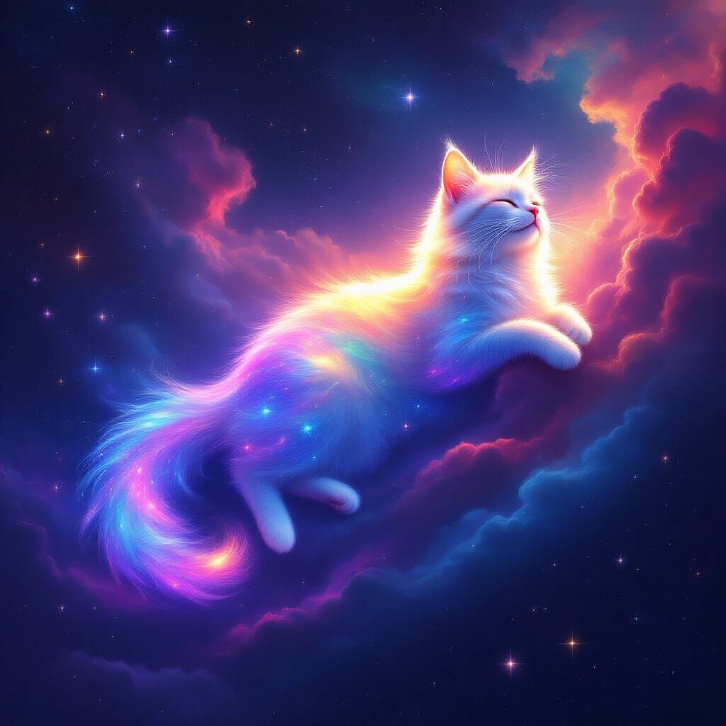 Cosmic Cat Adrift in Starry Nebula