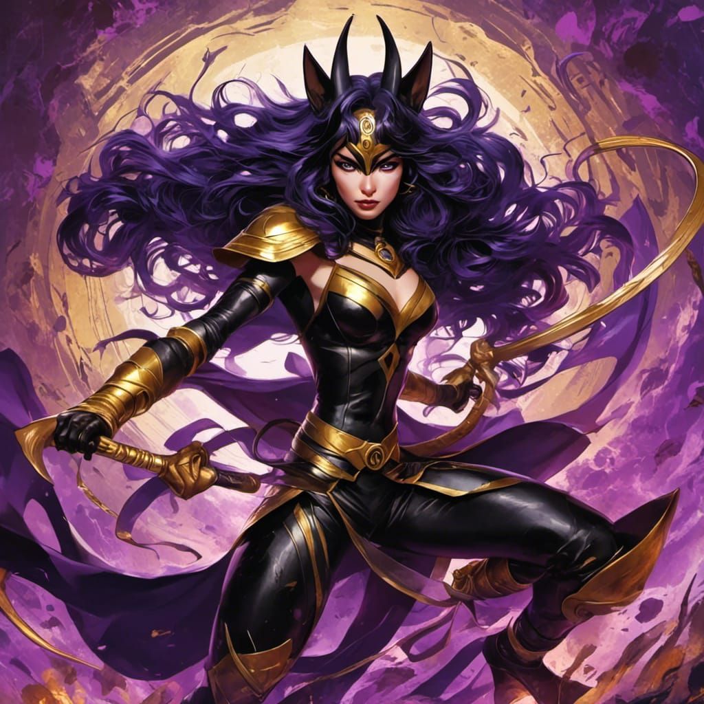 Anubis-Inspired Superheroine in Anime Style