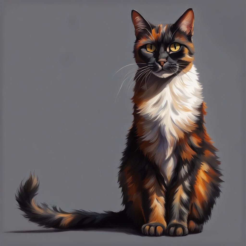 Majestic Tortoiseshell Cat Portrait in Hyperrealistic Style