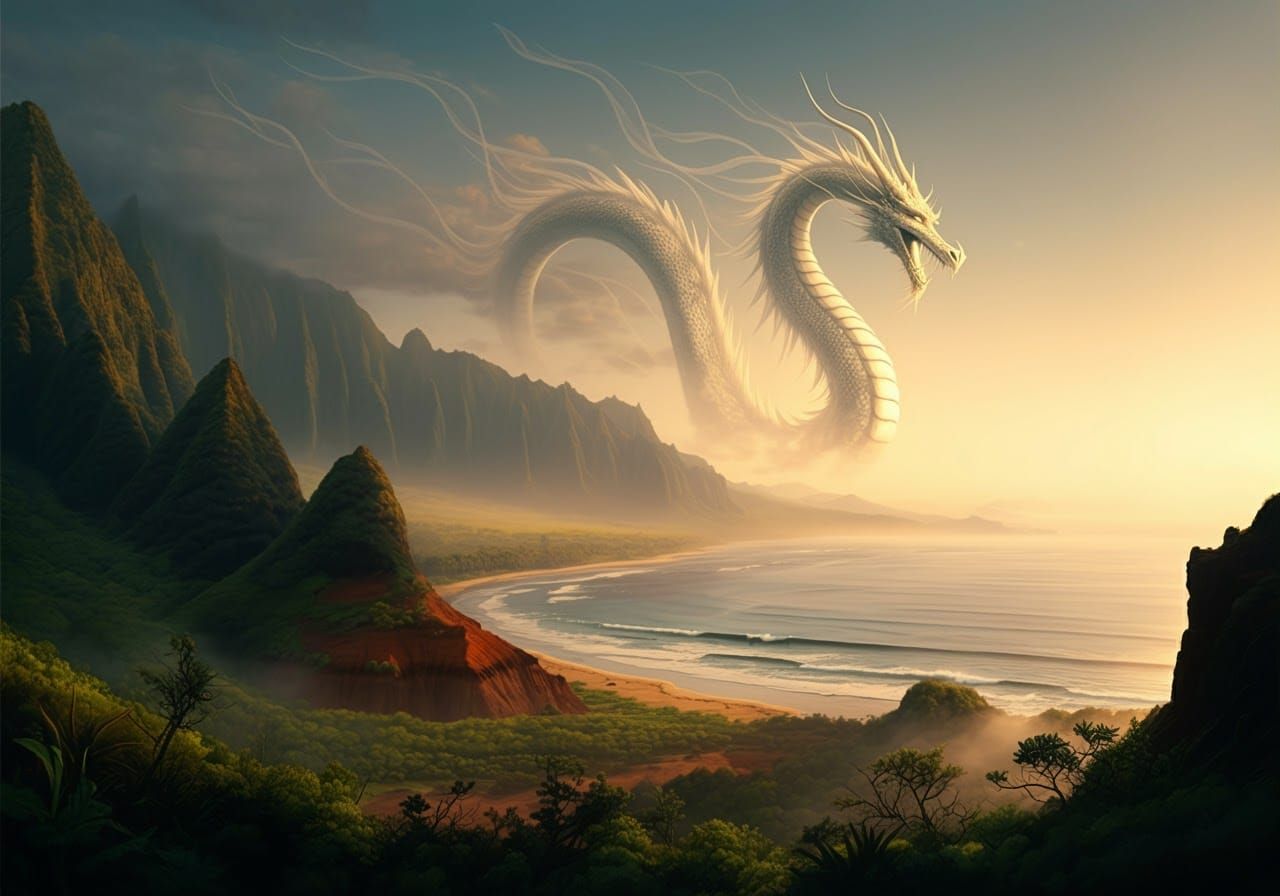 Ethereal Smoke Dragon Soaring Over Kauai