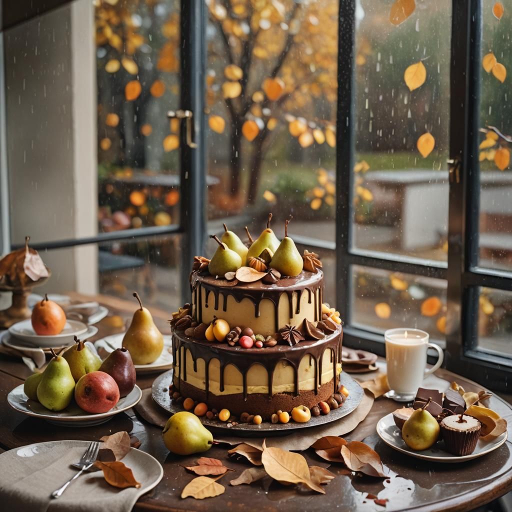 Autumnal Birthday Cake Still Life in Soft Light