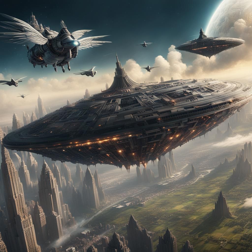Epic Planet Ruled by Flying People: Digital Matte Painting