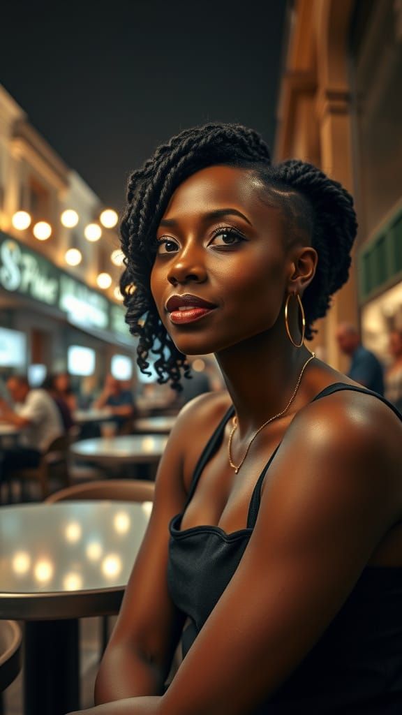 Black Woman in Paris Cafe: Ultra-Realistic Photography