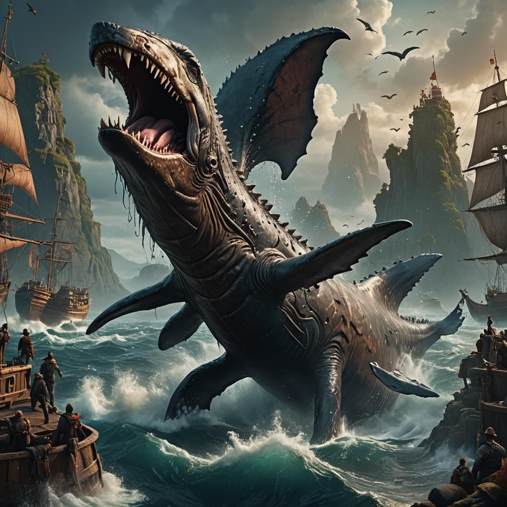 Wolf Whale: Detailed Matte Painting in Dark Fantasy Style