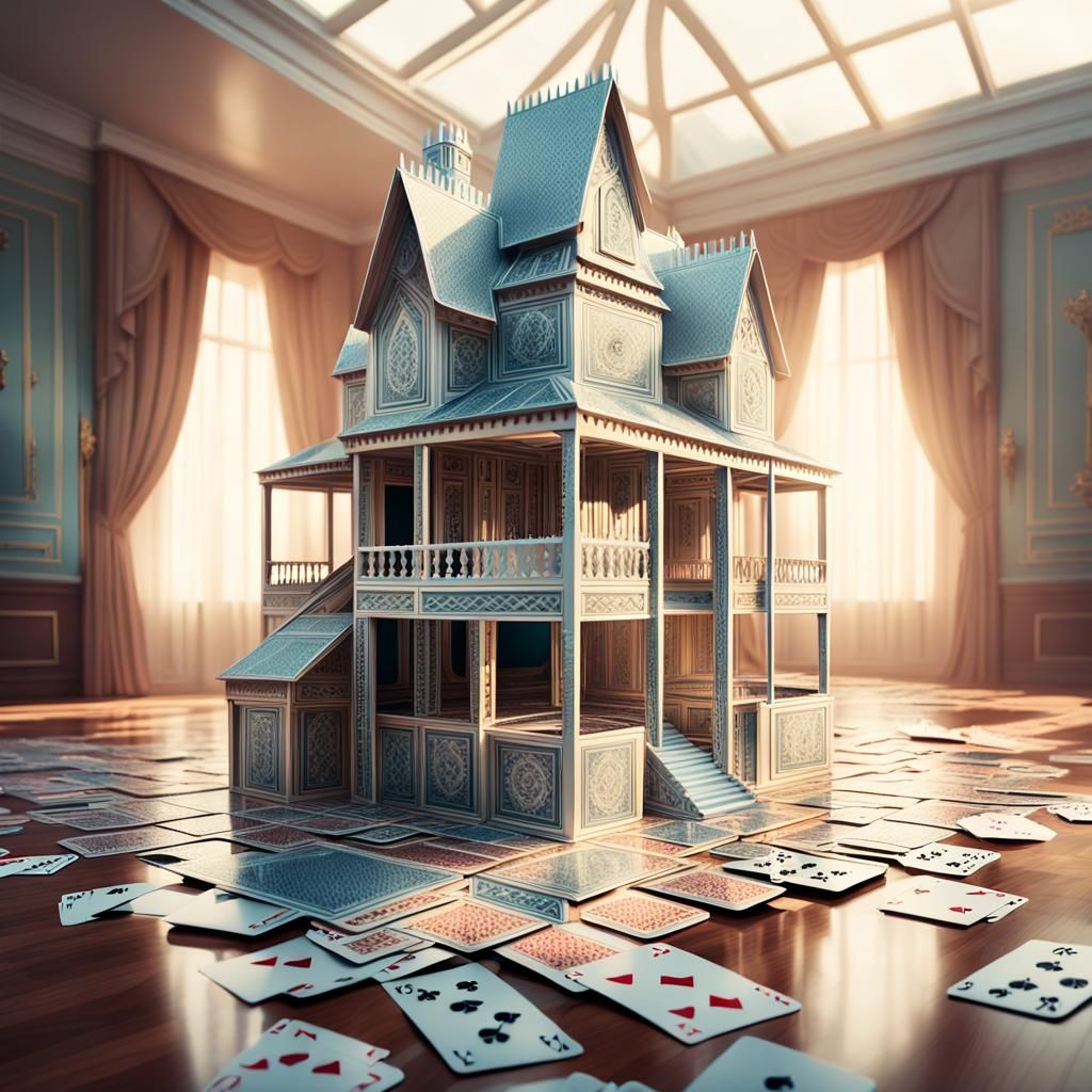 Intricate House of Cards in Hyper-Realistic Digital Art