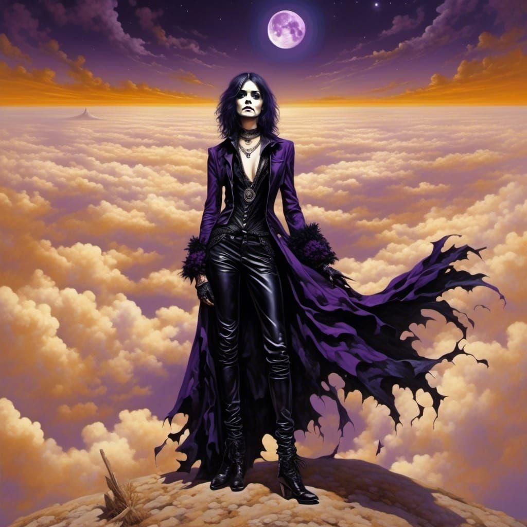 Modern Goth Victorian Figure Under Moonlight