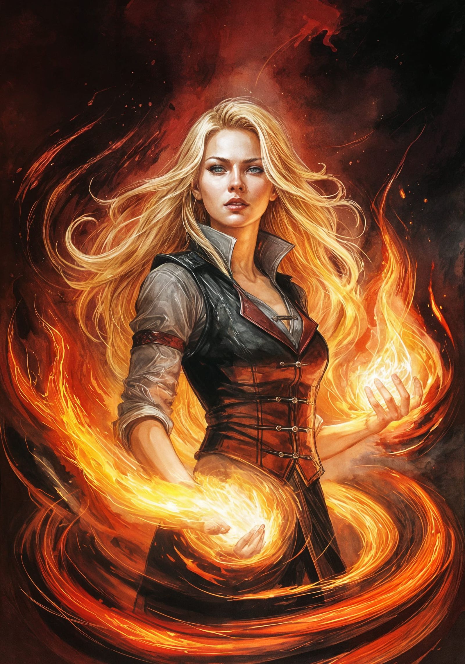 Sorceress of Blazing Inferno in Dark Ink