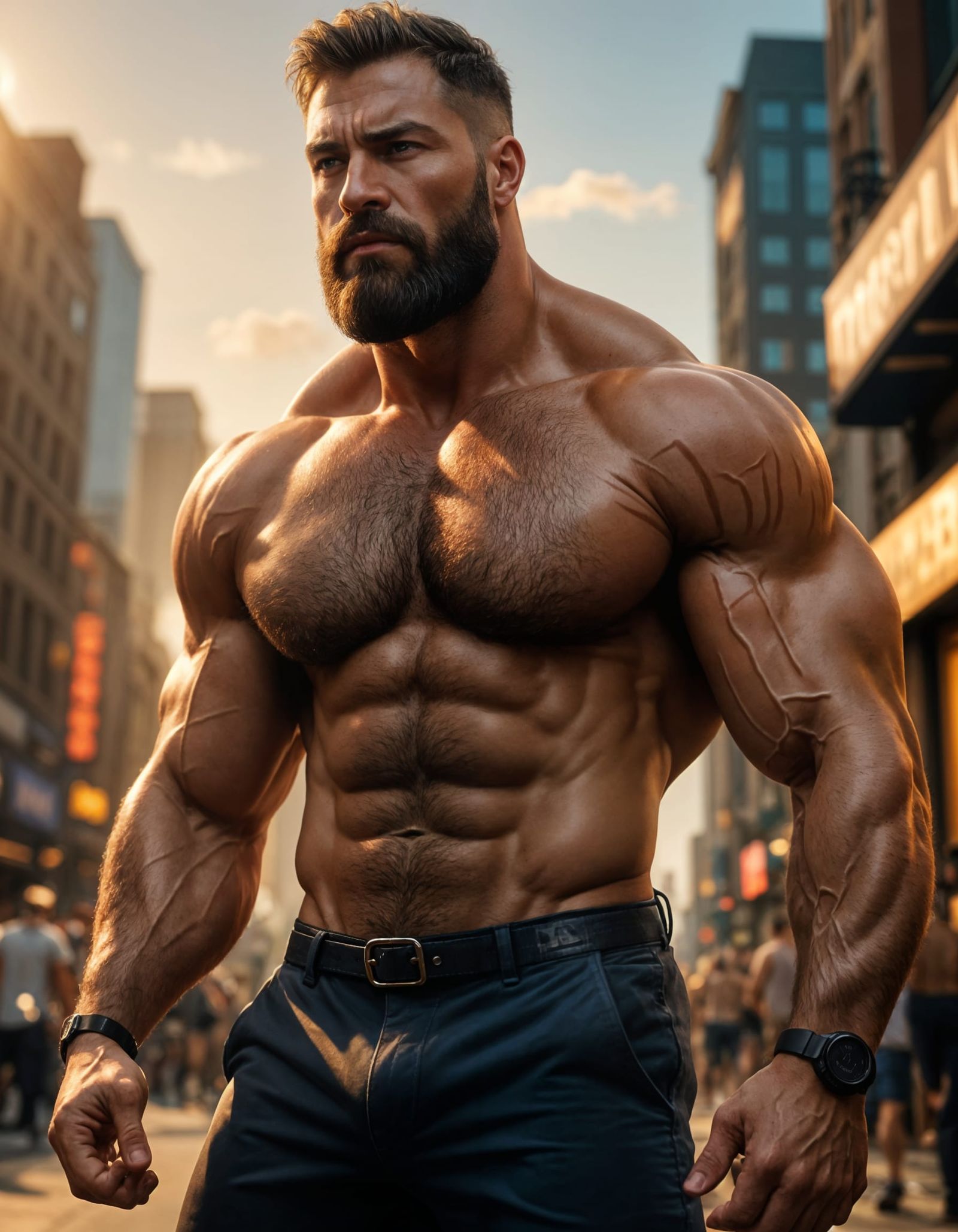 Gigantic, Hairy Muscle God in Hyper Realistic Short Shorts