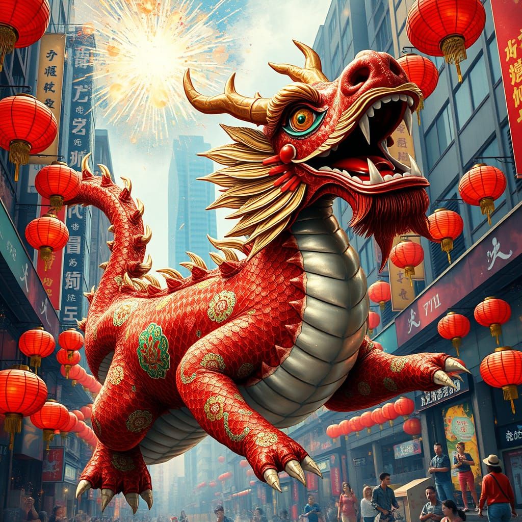 Festival Dragon Dances Through City Streets