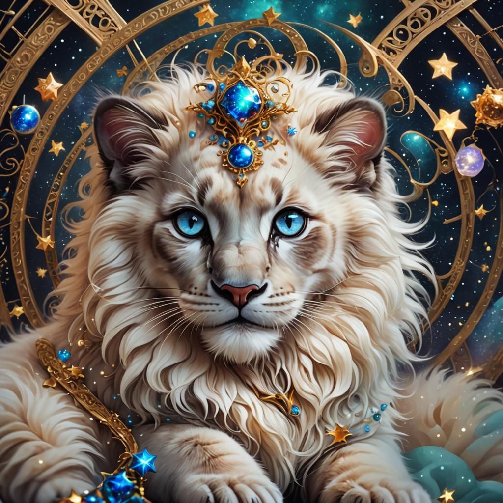 Starry Lion Ragdoll Kitten in Digital Painting Style
