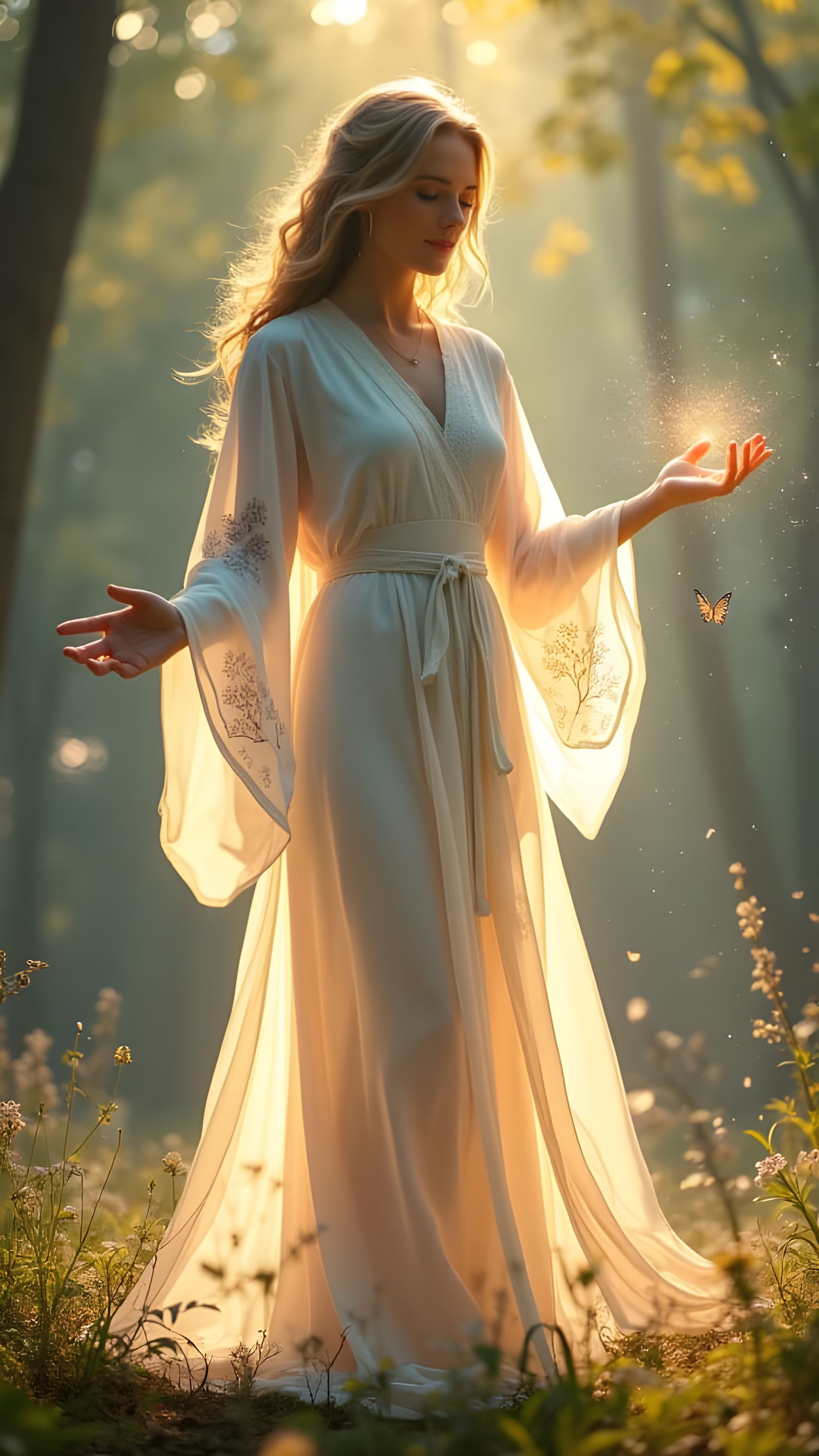 Healing Light in Dawn Forest, Fantasy Style