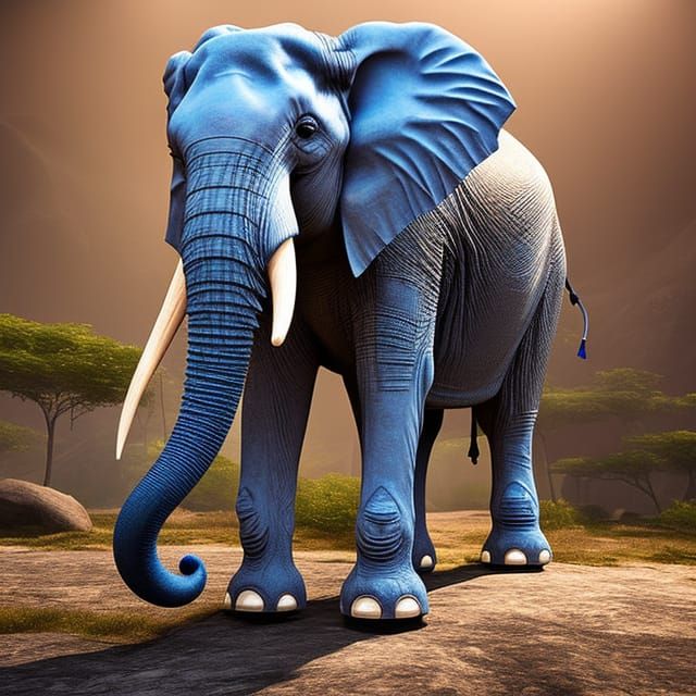 Realistic Blue Elephant Digital Art