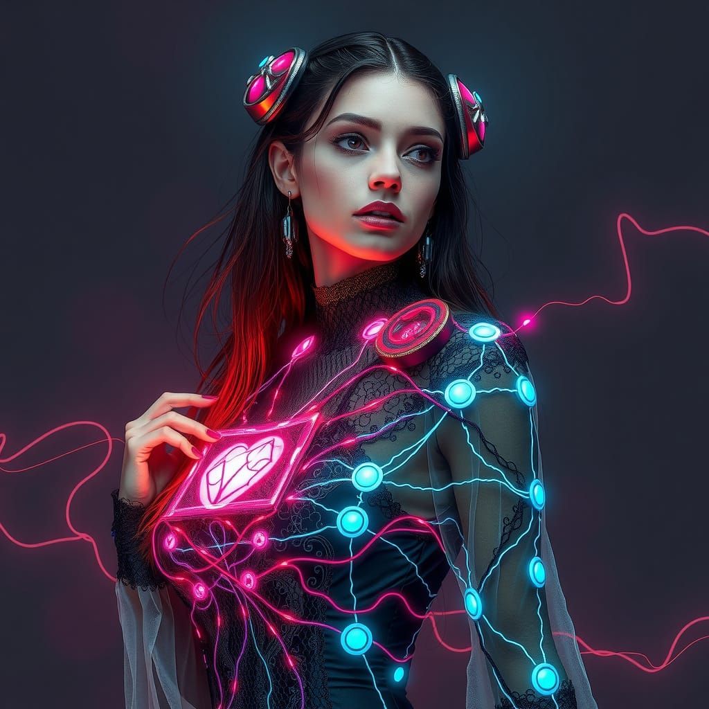 Cyber-Gothic Woman in High-Tech Mysticism Portrait