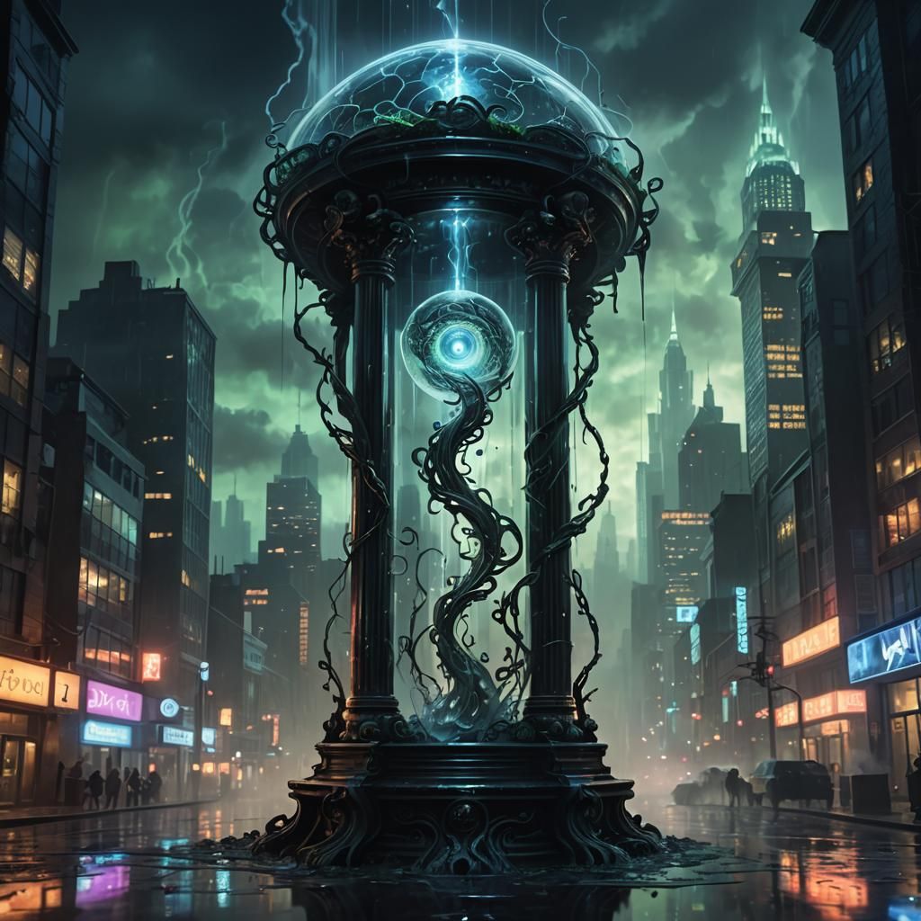 Mysterious Glass 'A' with Brain in Dark Fantasy Style