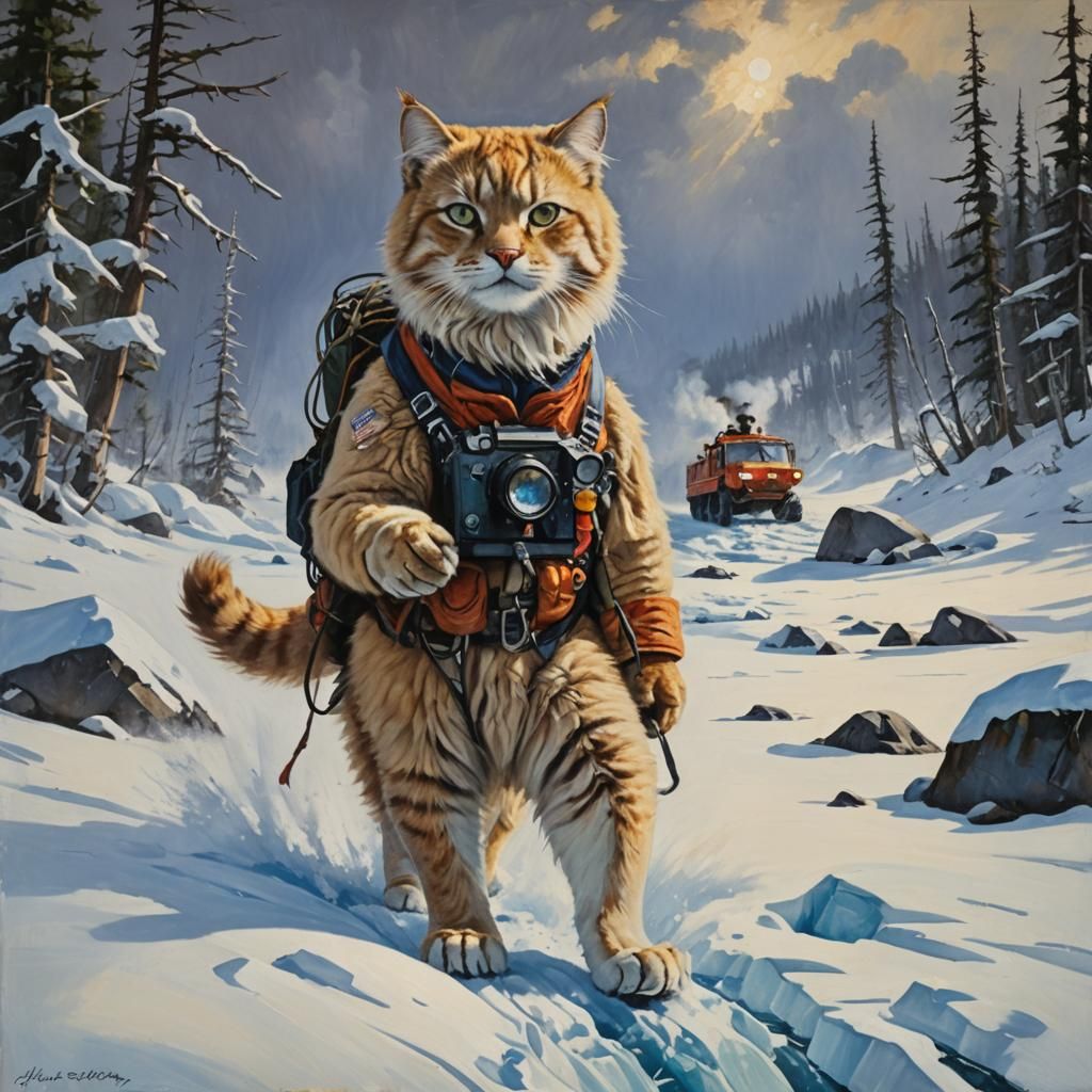 Arctic Explorer Cat as Oil Painting