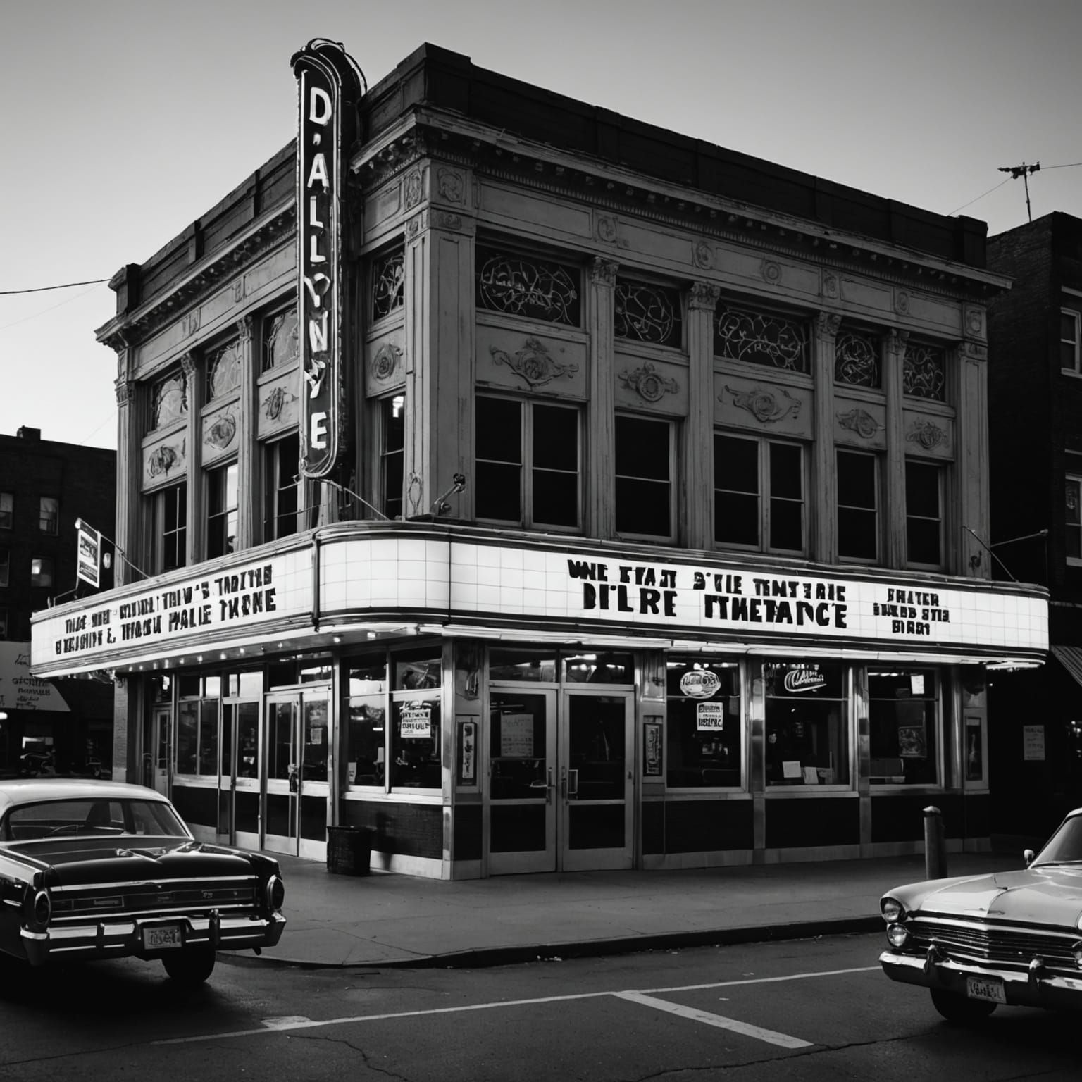 Hand-Drawn Diner Scene with Vivid Theater View