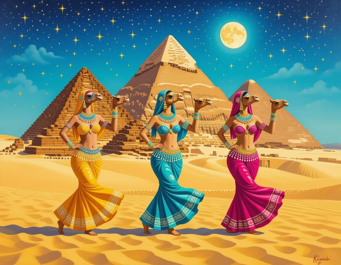 Camels as Odalisques Dancing Before Pyramids