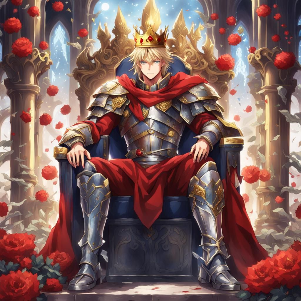Blond King on Stone Rose Throne, Anime Art