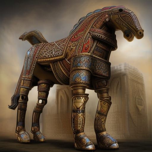 Mosaic Trojan Horse Line Art for Coloring