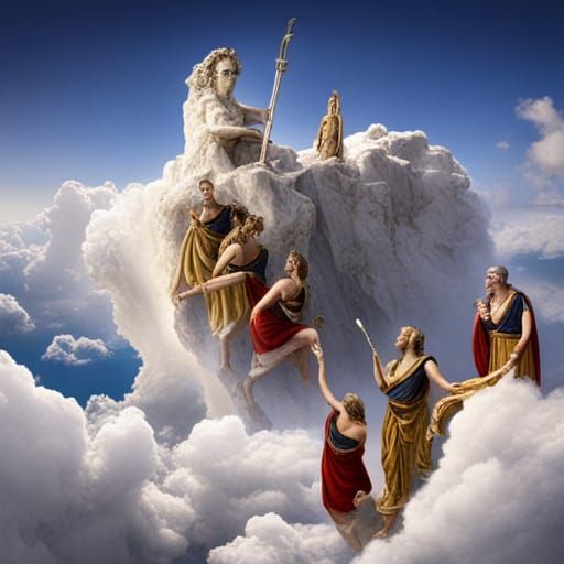 Greek Gods Watching Mankind from Olympus