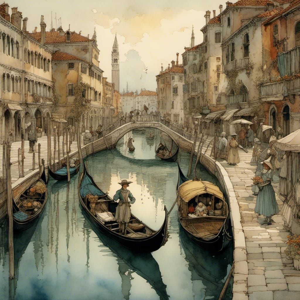 Venice Canals at Midnight: A Watercolor Painting