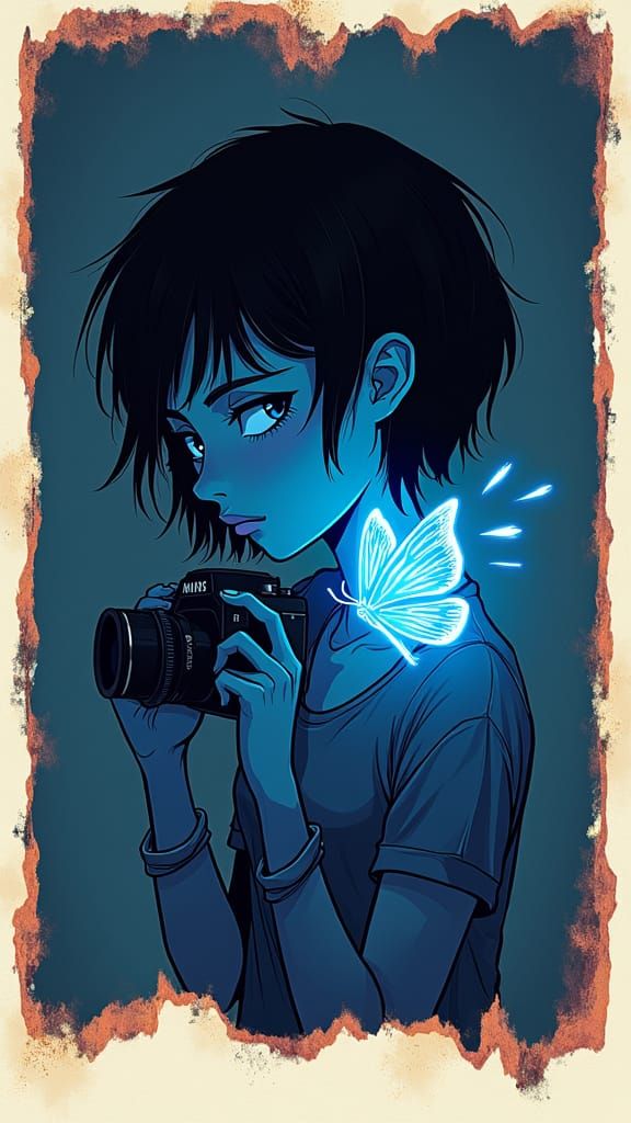 Max Caulfield with Neon Butterfly in Polaroid Style